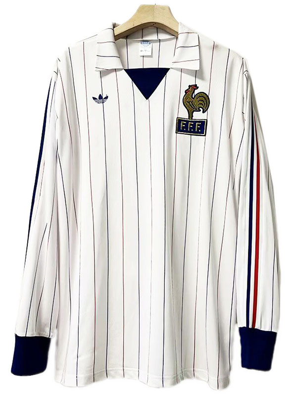 France extérieur maillot rétro à manches longues uniforme de football vintage deuxième kit de football pour hommes hauts chemise de sport 1980-1983